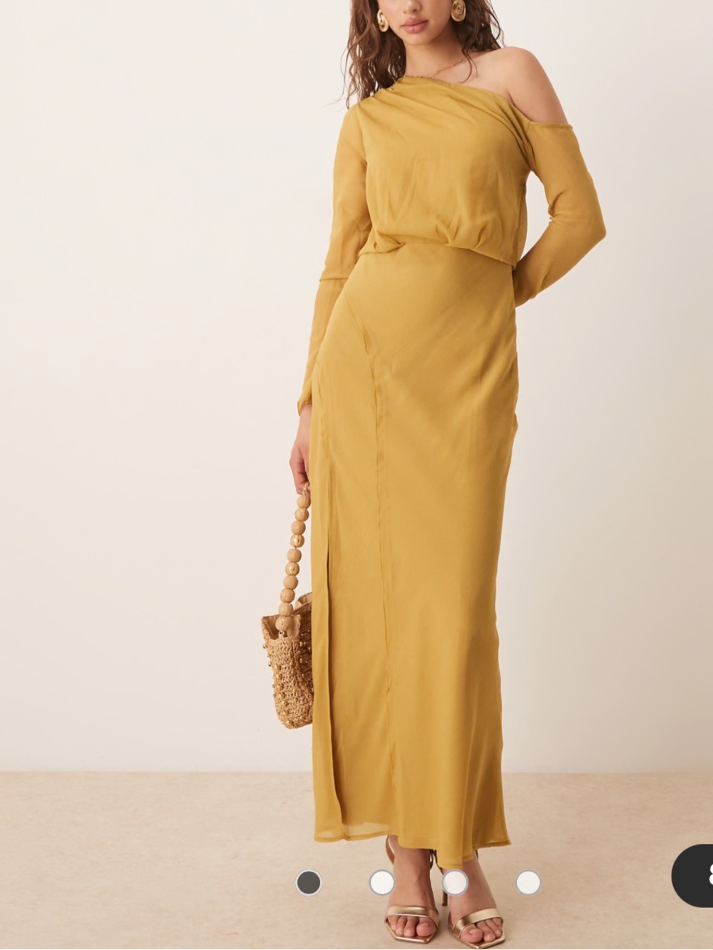 NWOT ASOS DESIGN fallen shoulders midi dress with seaming details mustard size 4